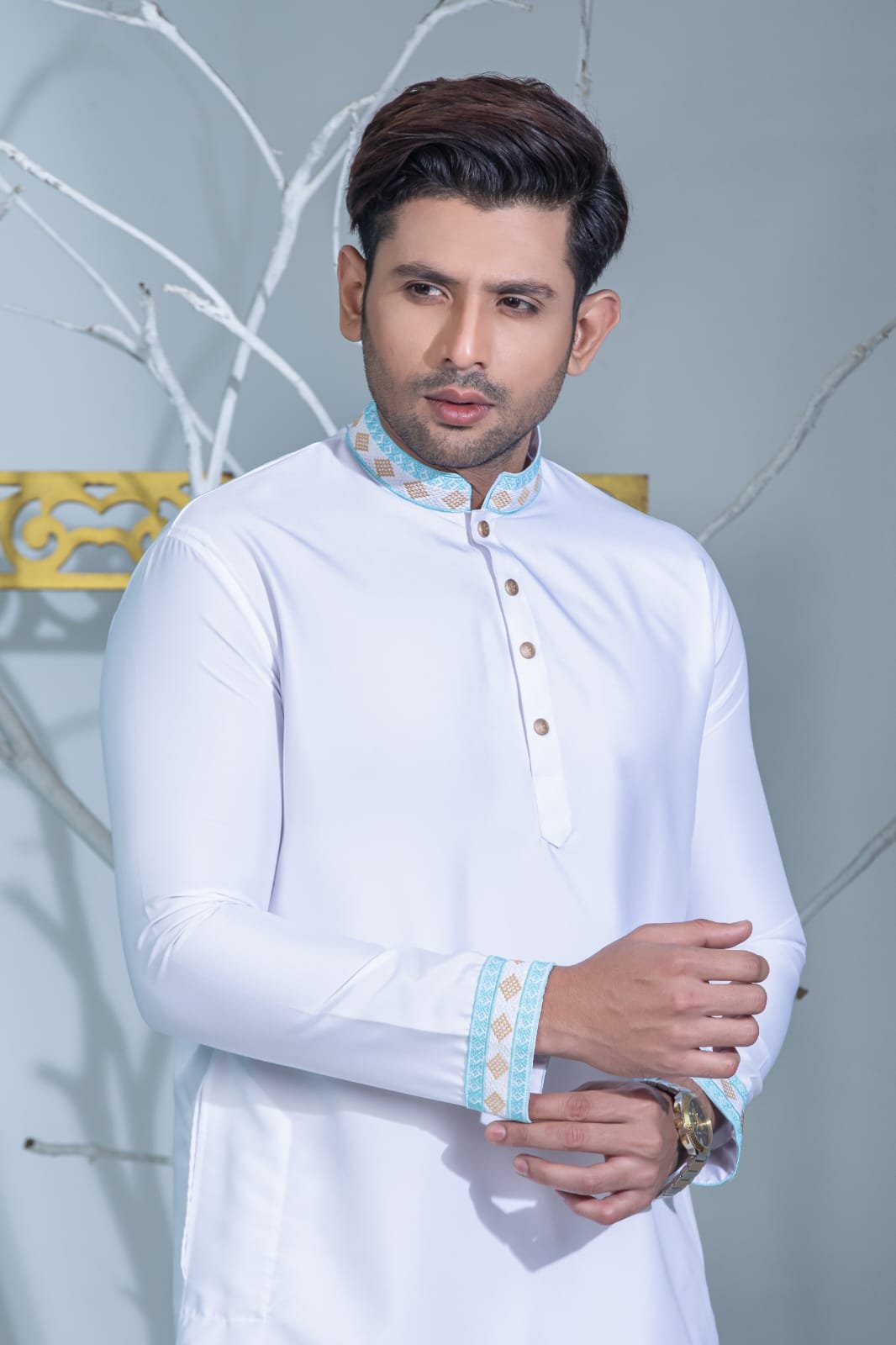 White Embroidery Panjabi/ Code 200