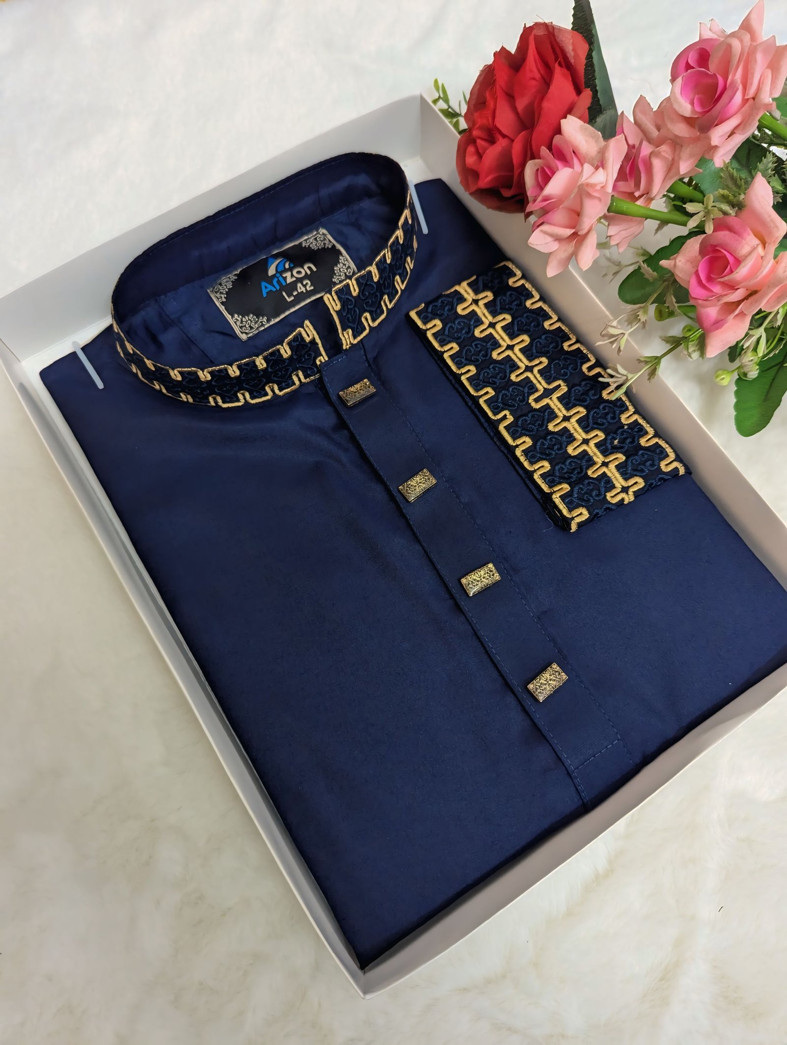 blue Embroidery Panjabi/ Code 208