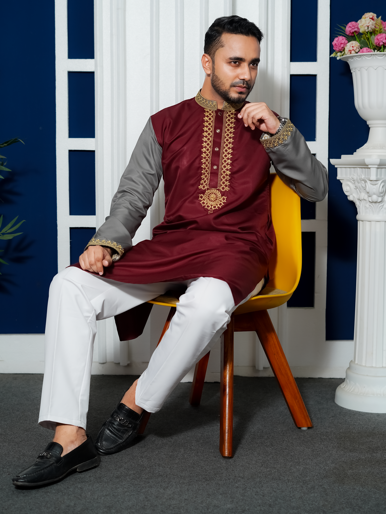Deep Maroon Embroidery Panjabi/ Code 264