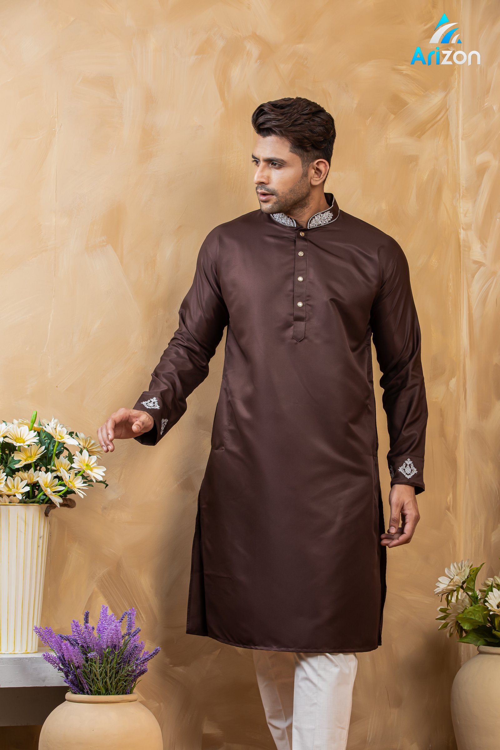 coffee Embroidery Panjabi/ Code 303