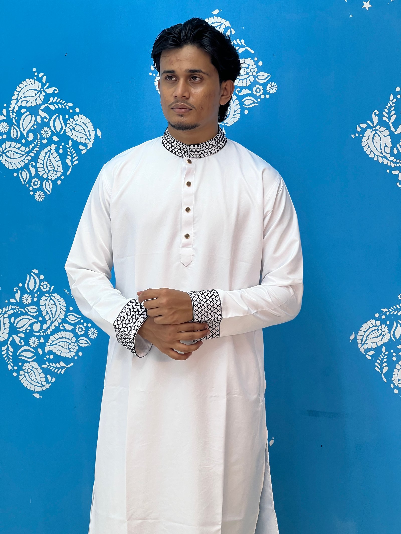 White Embroidery Panjabi/ Code 500